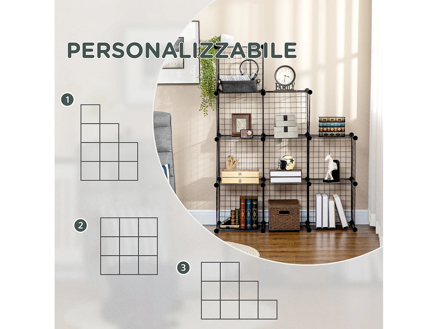 9 cubi in rete salvaspazio per vestiti libri e giocattoli nero