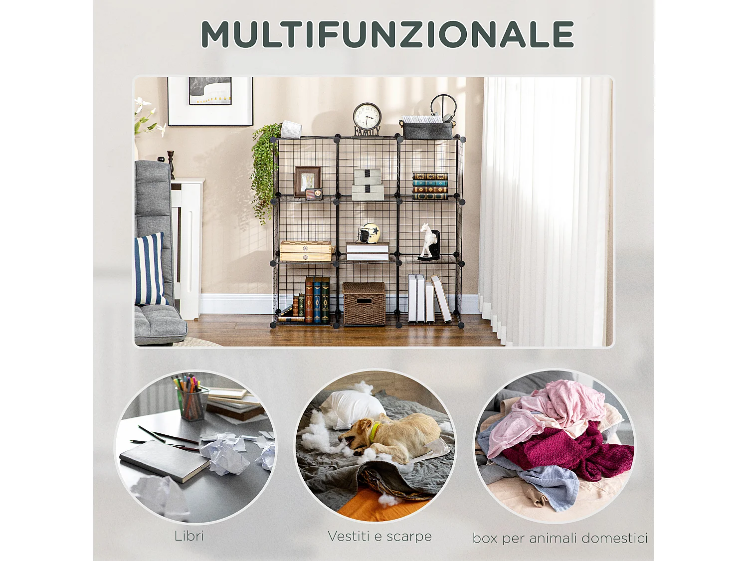 9 cubi in rete salvaspazio per vestiti libri e giocattoli nero