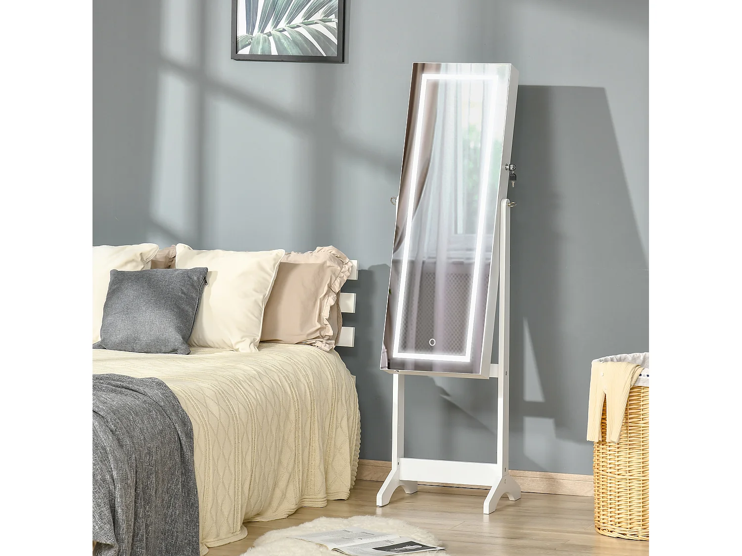 Specchio portagioie inclinabile autoportante luce led serratura