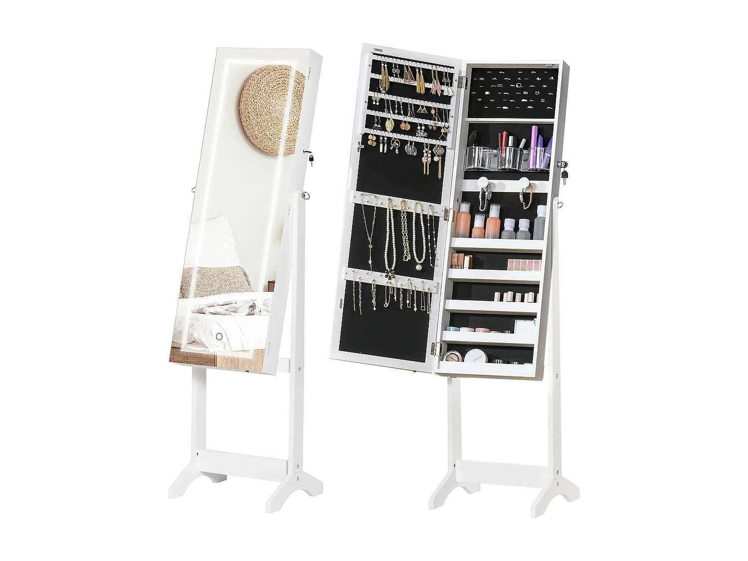 Specchio portagioie inclinabile autoportante luce led serratura