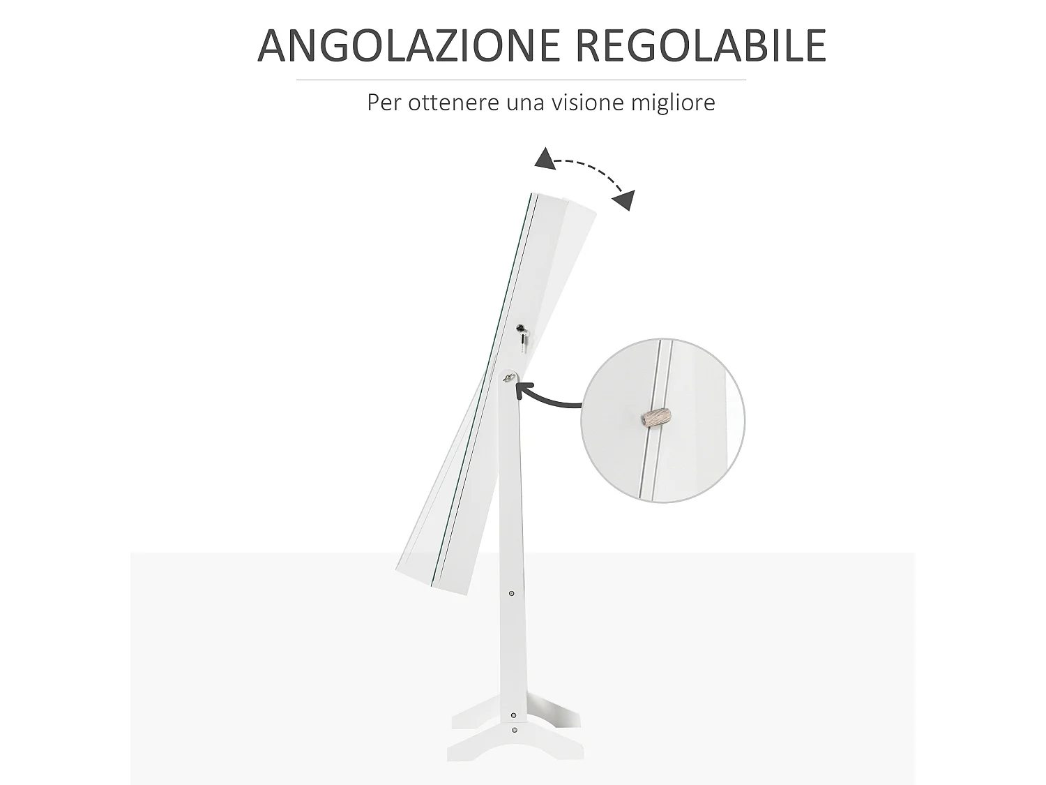 Specchio portagioie inclinabile autoportante luce led serratura