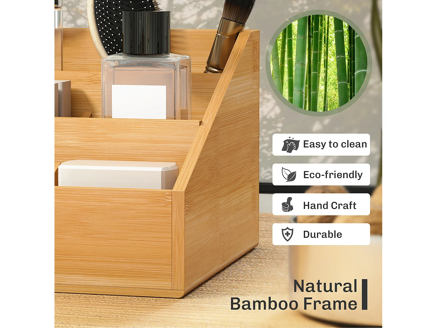 Organizer da scrivania con 2 cassetti e 7 scomparti in bambù