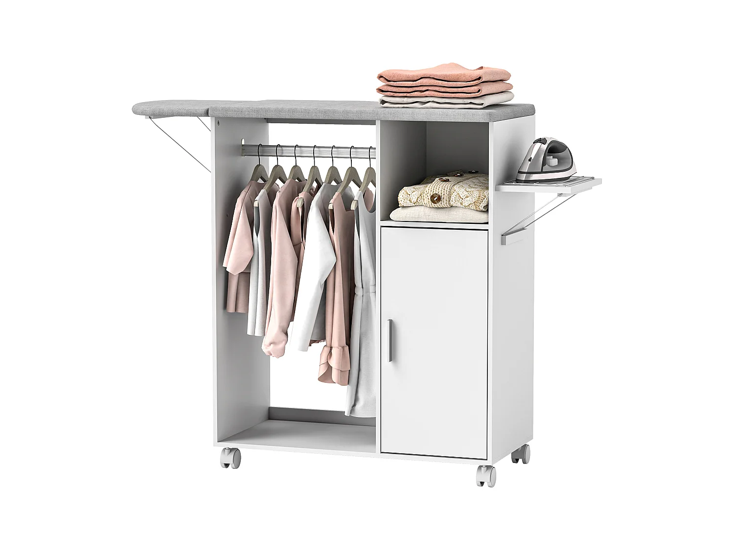 Mobile asse da stiro con 3 ripiani a cubo e guida