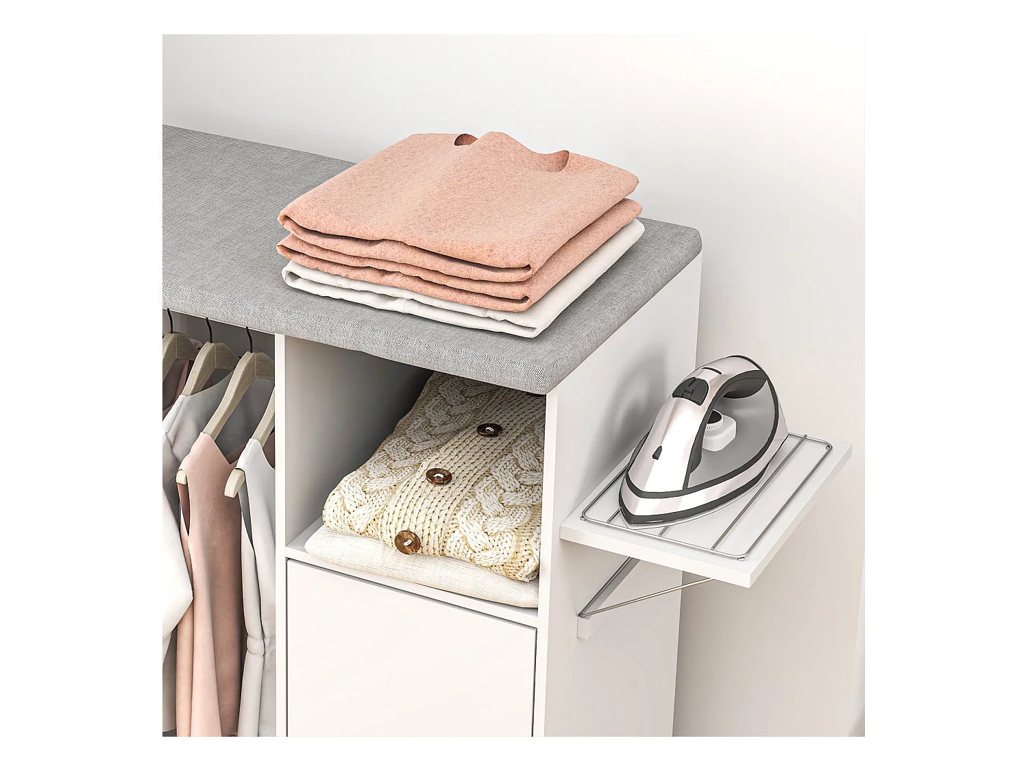 Mobile asse da stiro con 3 ripiani a cubo e guida