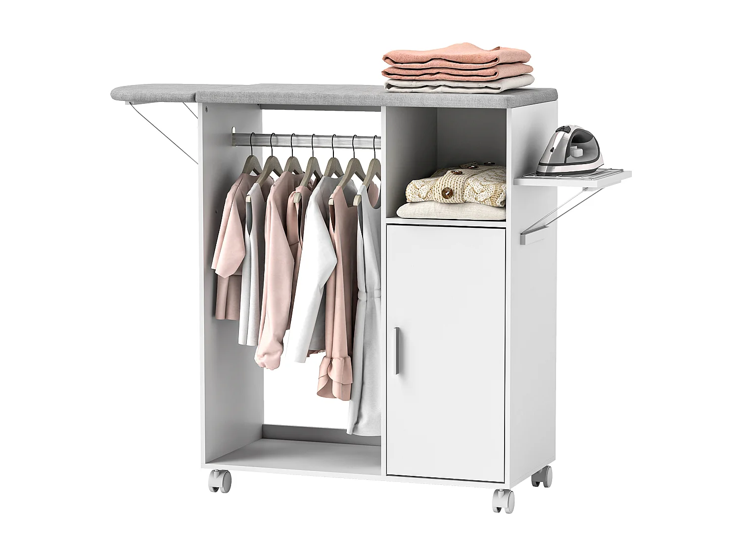 Mobile asse da stiro con 3 ripiani a cubo e guida