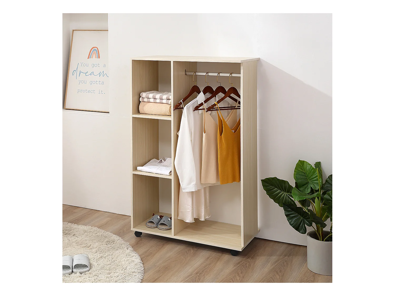 Stand appendiabiti con 3 ripiani e barra per vestiti 80x40x128cm