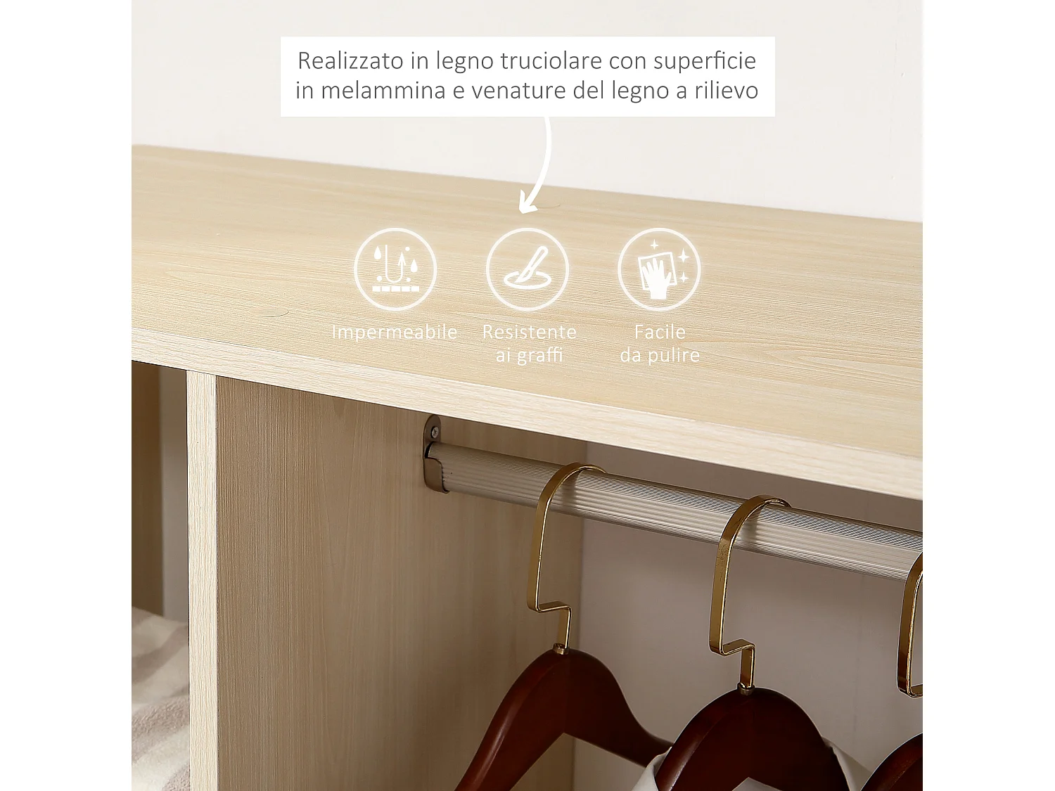 Stand appendiabiti con 3 ripiani e barra per vestiti 80x40x128cm