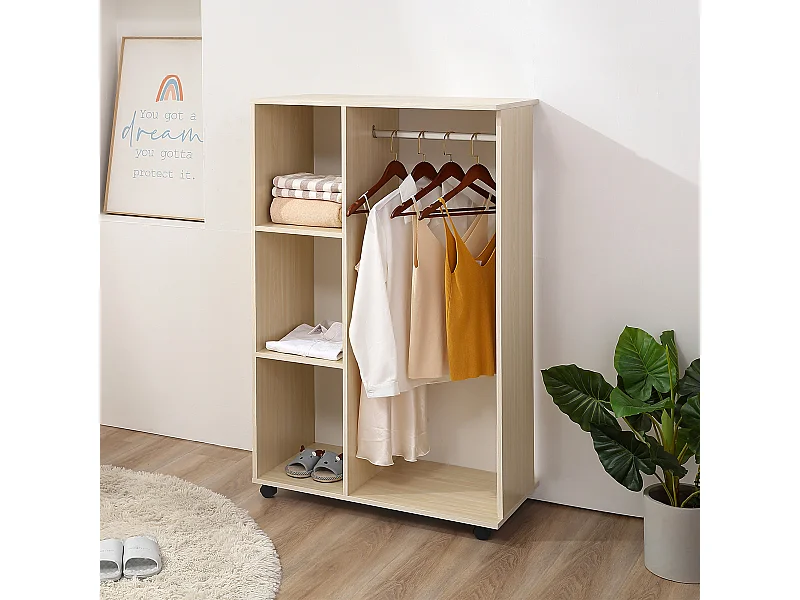 Stand appendiabiti con 3 ripiani e barra per vestiti 80x40x128cm