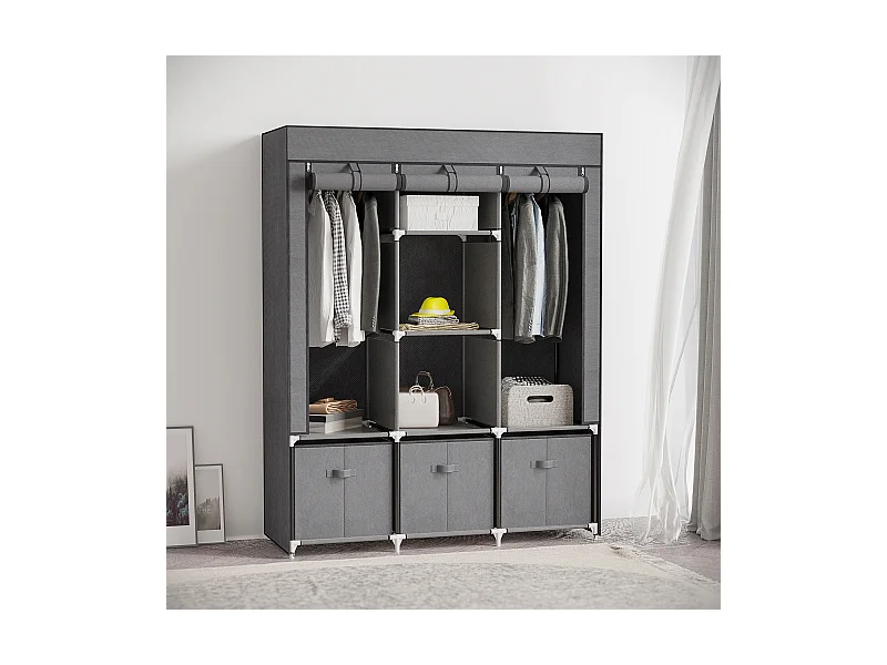 Armadio pieghevole con cassetti e ante avvolgibili in tessuto