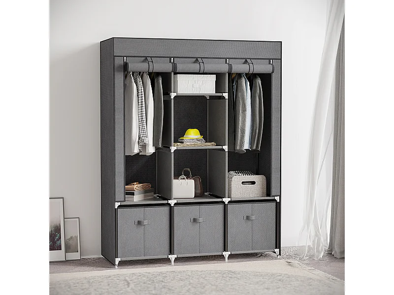 Armadio pieghevole con cassetti e ante avvolgibili in tessuto