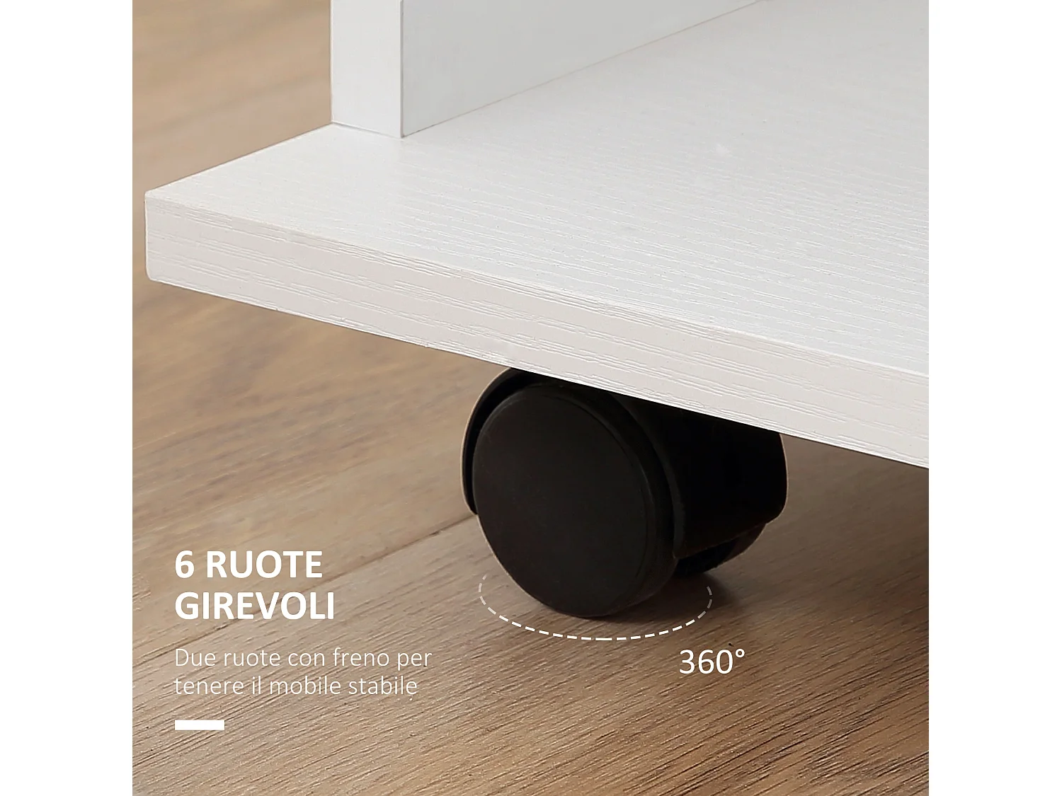 Armadio guardaroba a rotelle con 2 barre e 3 ripiani bianco