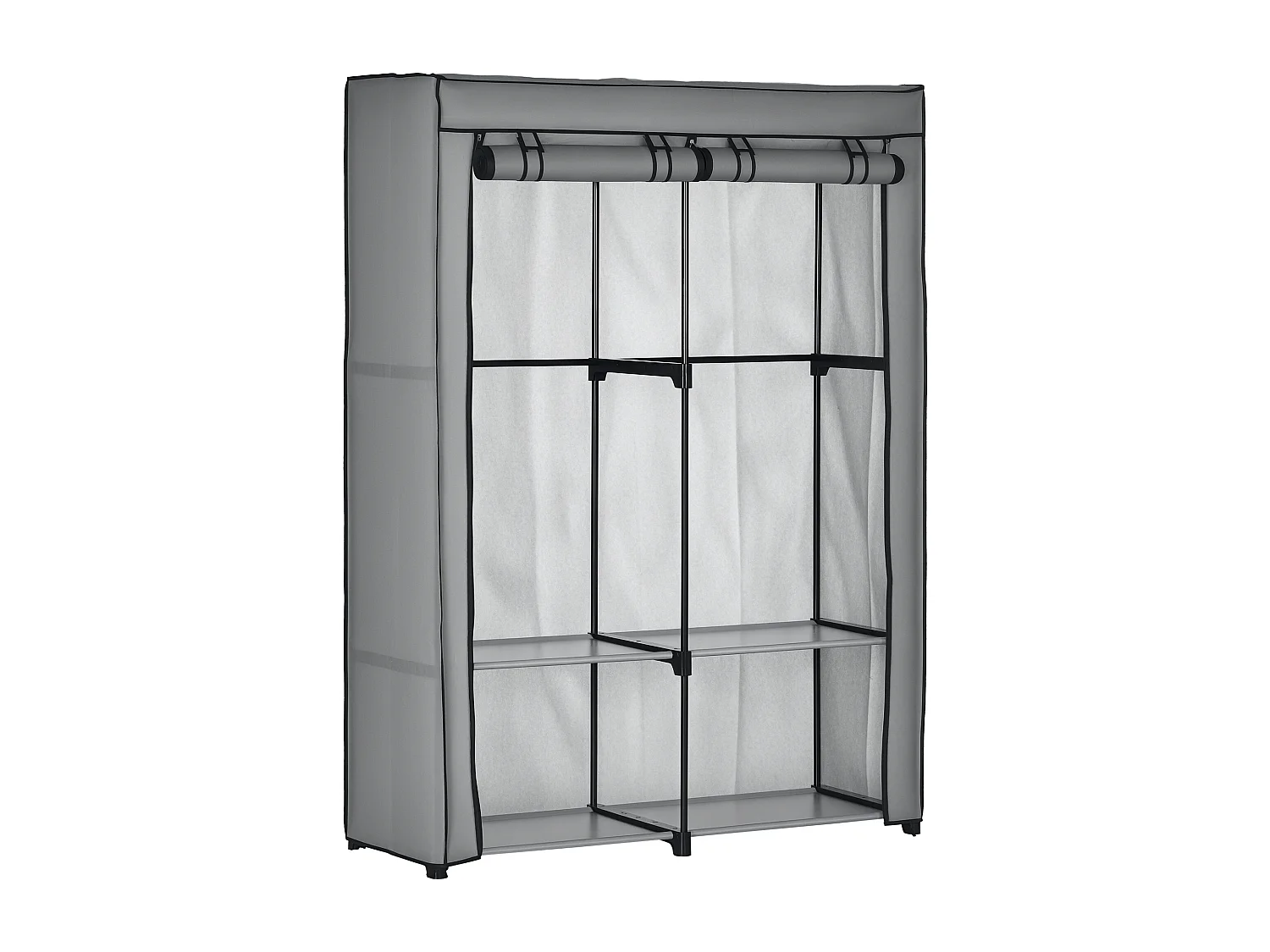 Armadio guardaroba portatile con 4 ripiani e 2 appendini grigio