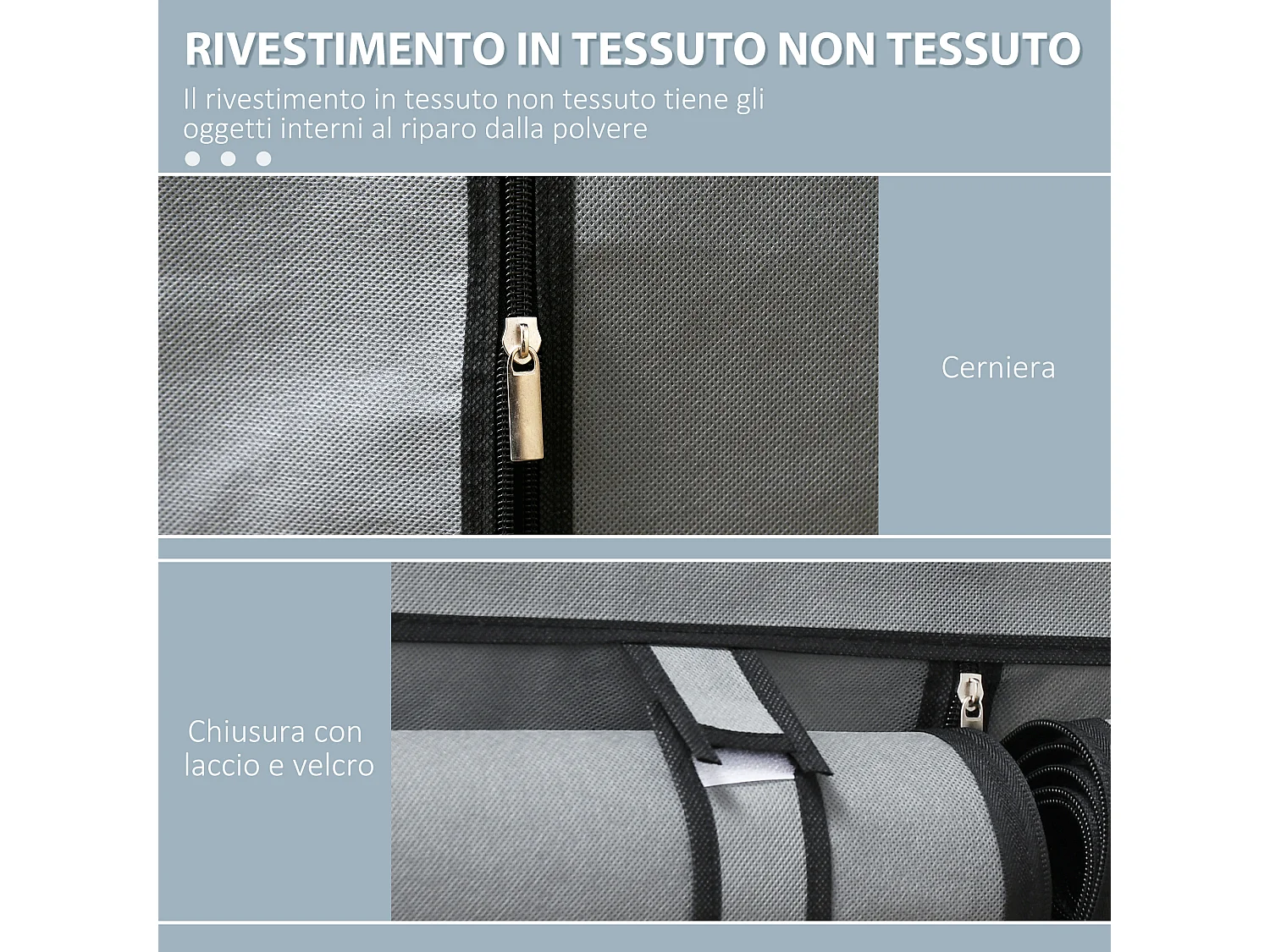 Armadio guardaroba portatile con 4 ripiani e 2 appendini grigio