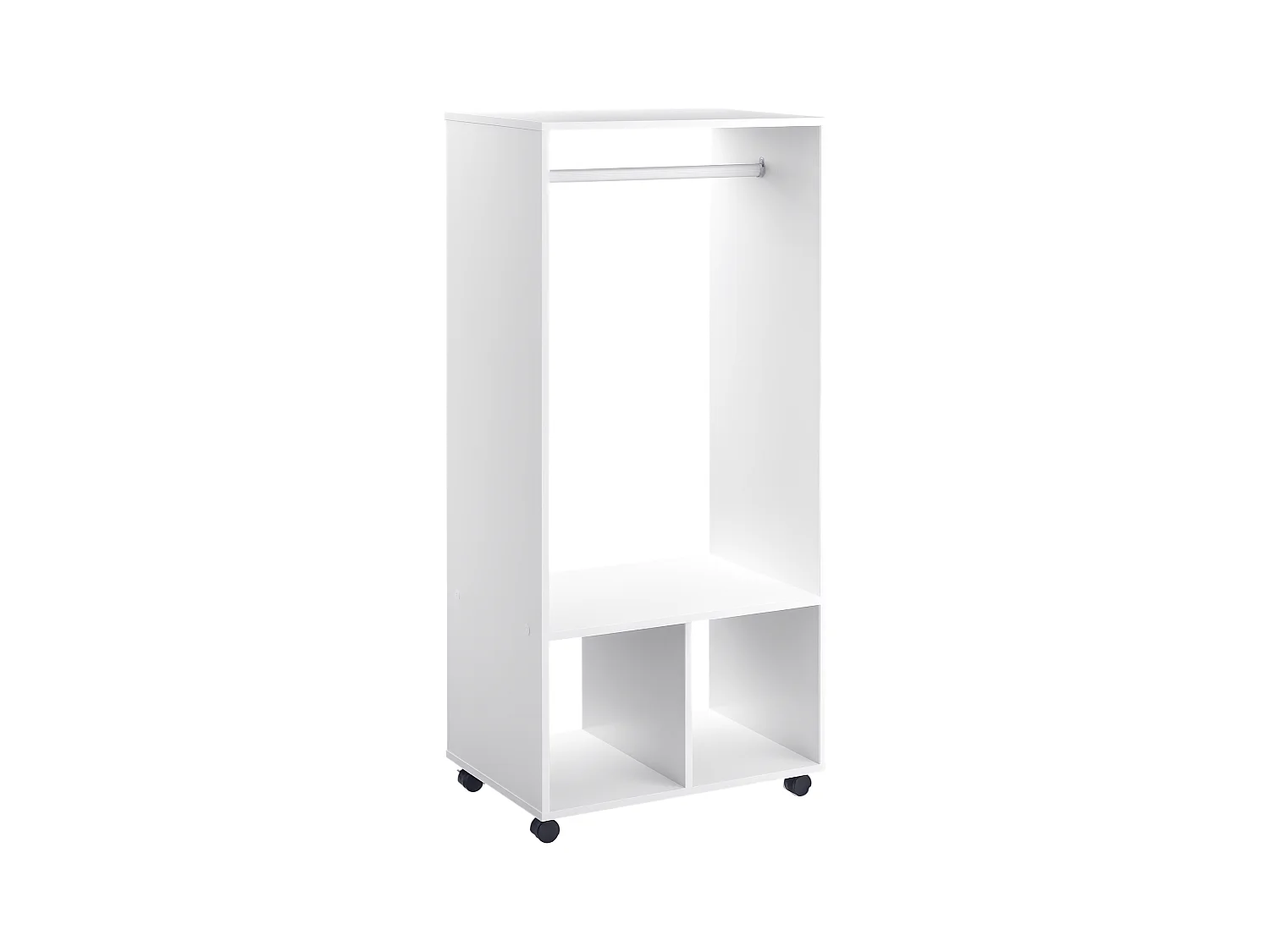 Mobile appendiabiti con barra in alluminio e 2 ripiani aperti bianco