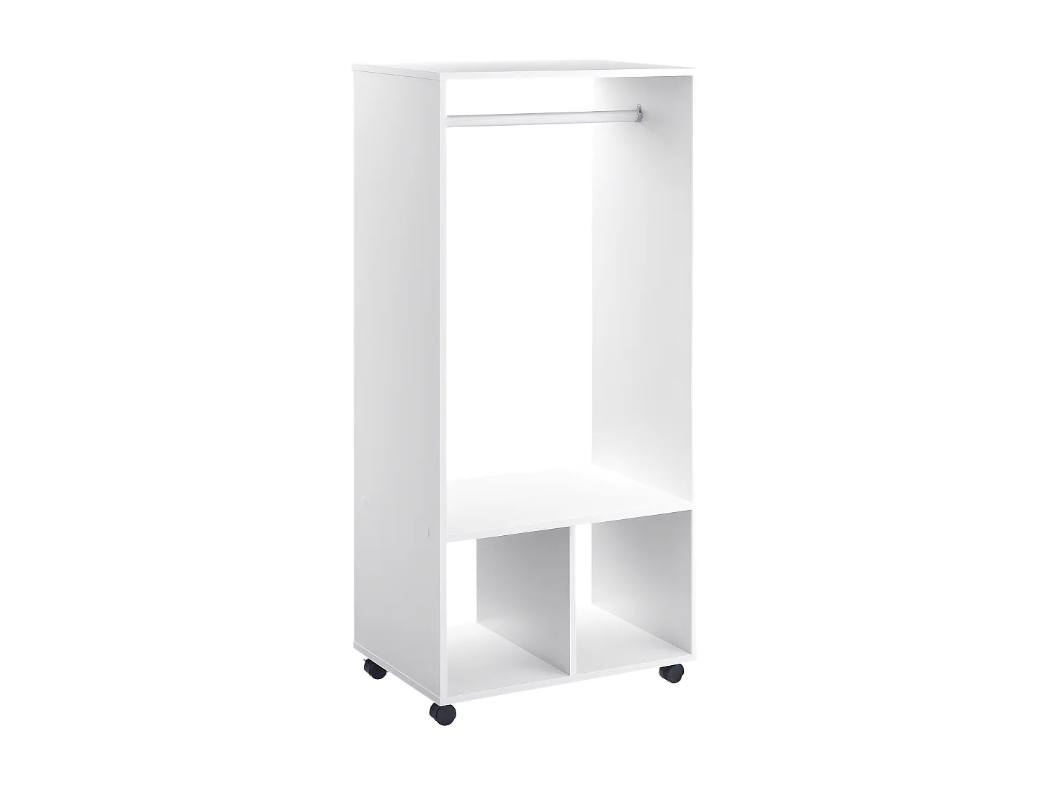 Mobile appendiabiti con barra in alluminio e 2 ripiani aperti bianco