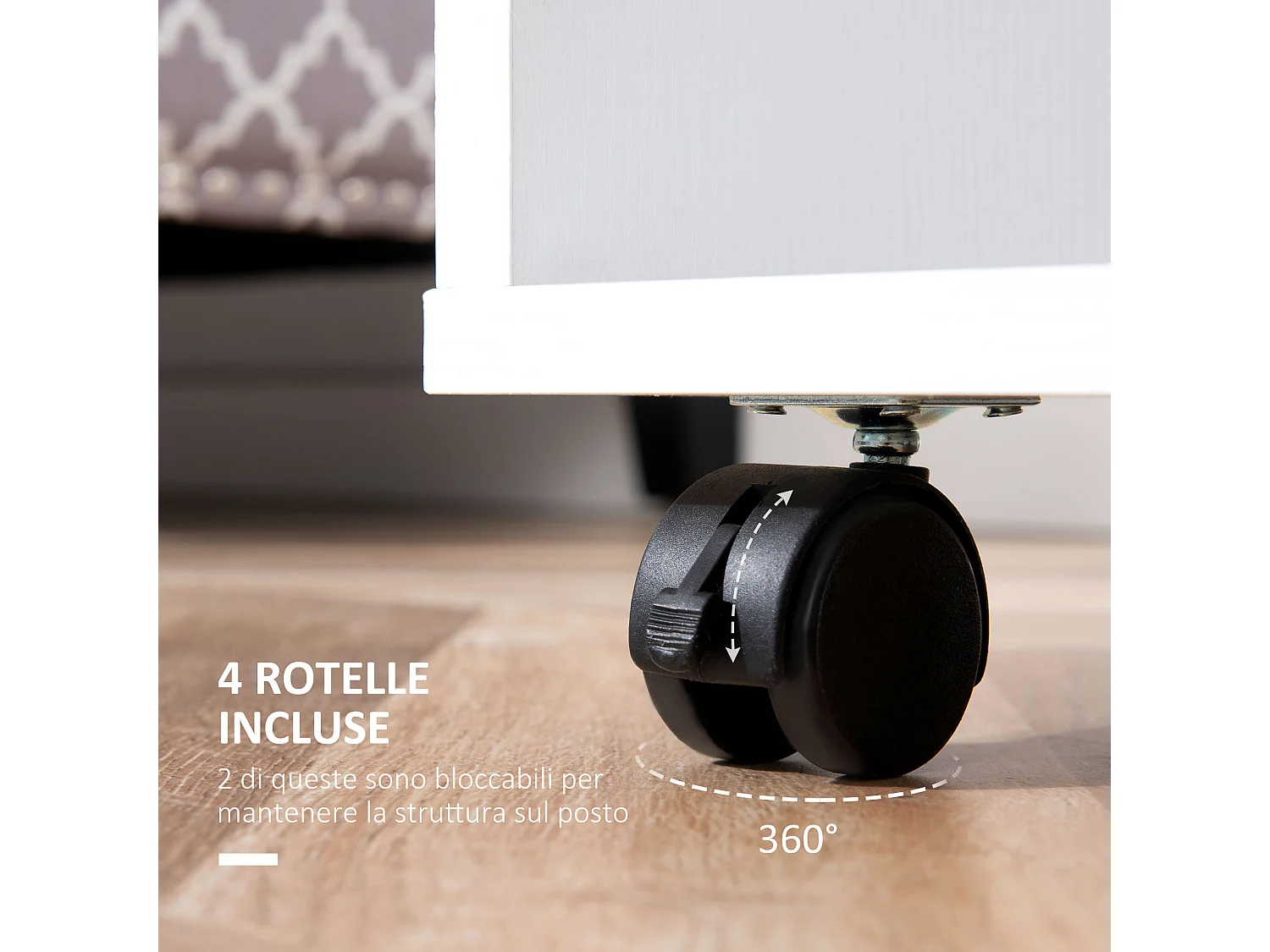 Mobile appendiabiti con barra in alluminio e 2 ripiani aperti bianco