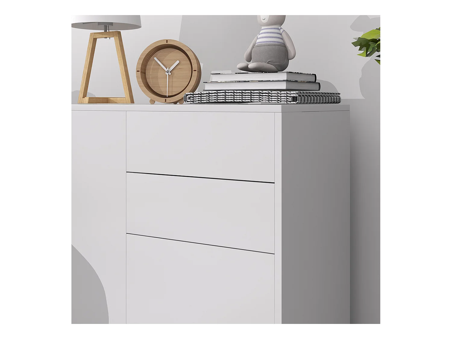 Credenza moderna con 2 armadietti e 2 cassetti in legno bianco lucido