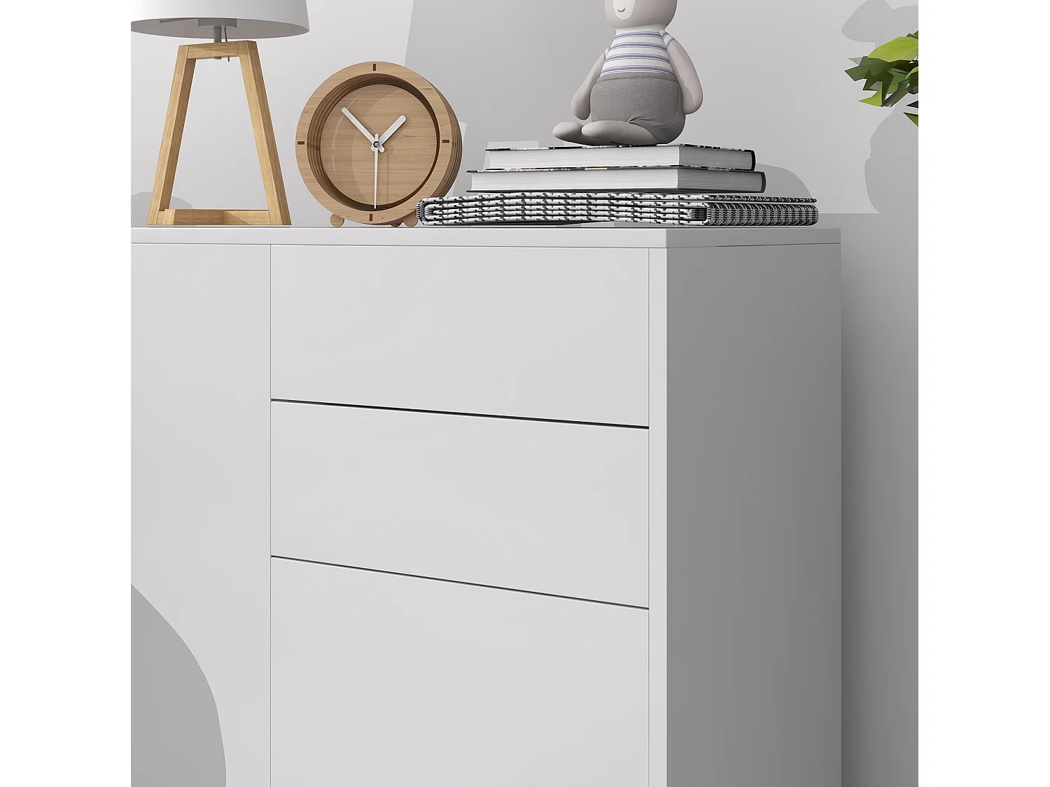 Credenza moderna con 2 armadietti e 2 cassetti in legno bianco lucido