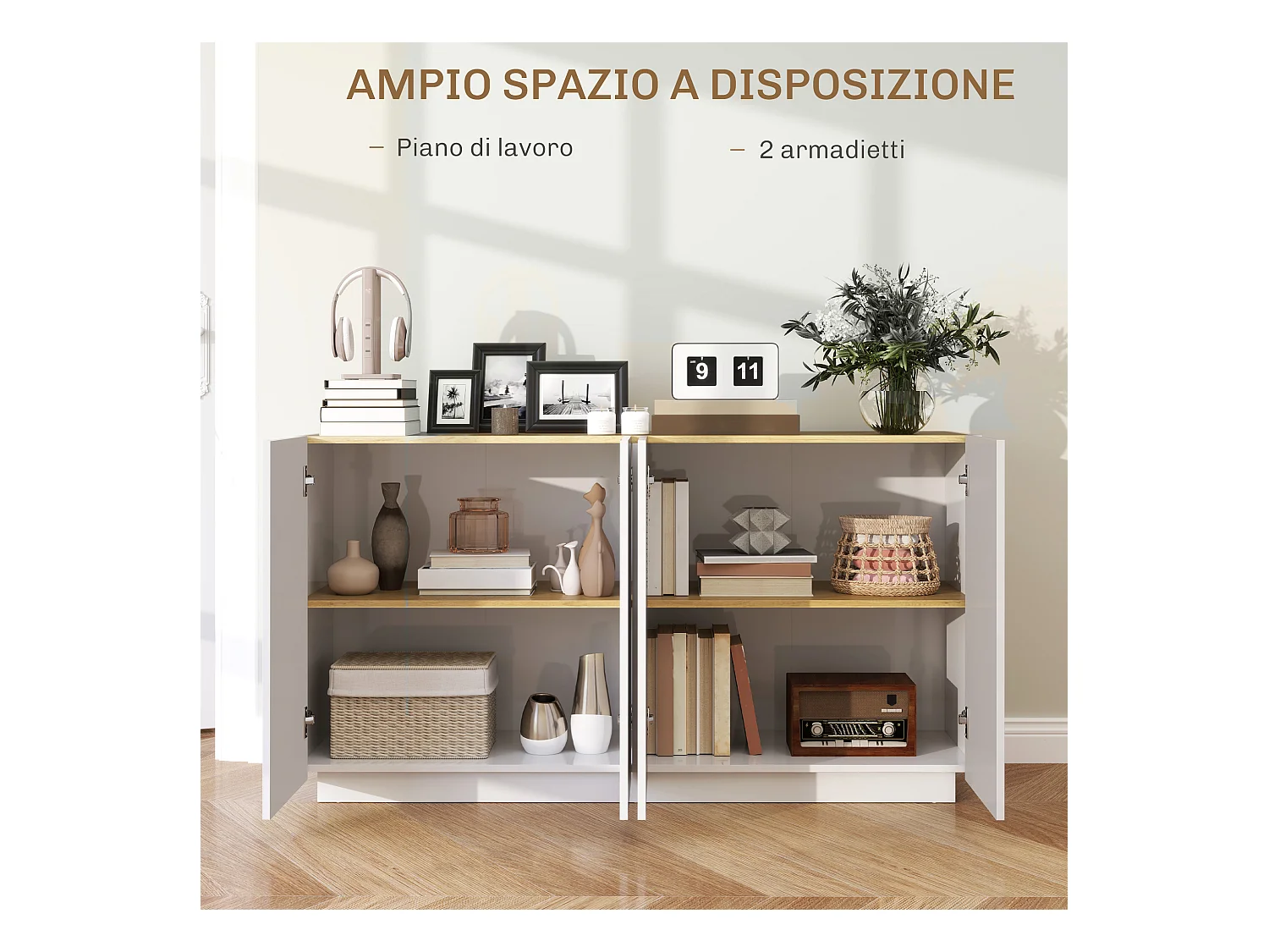 Credenza moderna con armadietti a 2 ante bianco lucido