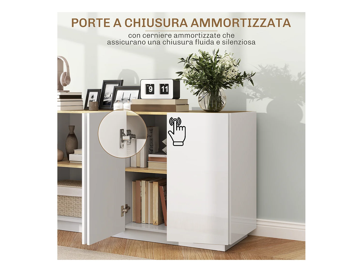 Credenza moderna con armadietti a 2 ante bianco lucido