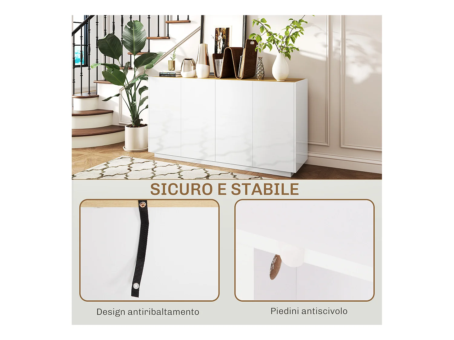 Credenza moderna con armadietti a 2 ante bianco lucido