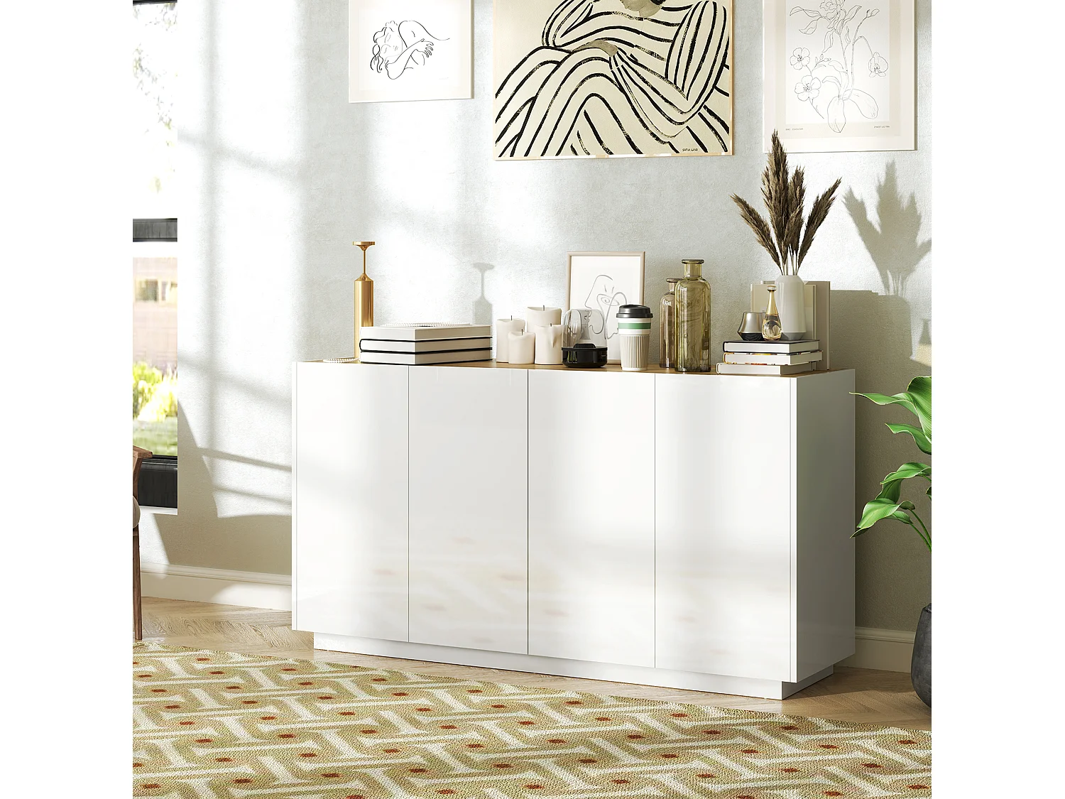 Credenza moderna con armadietti a 2 ante bianco lucido