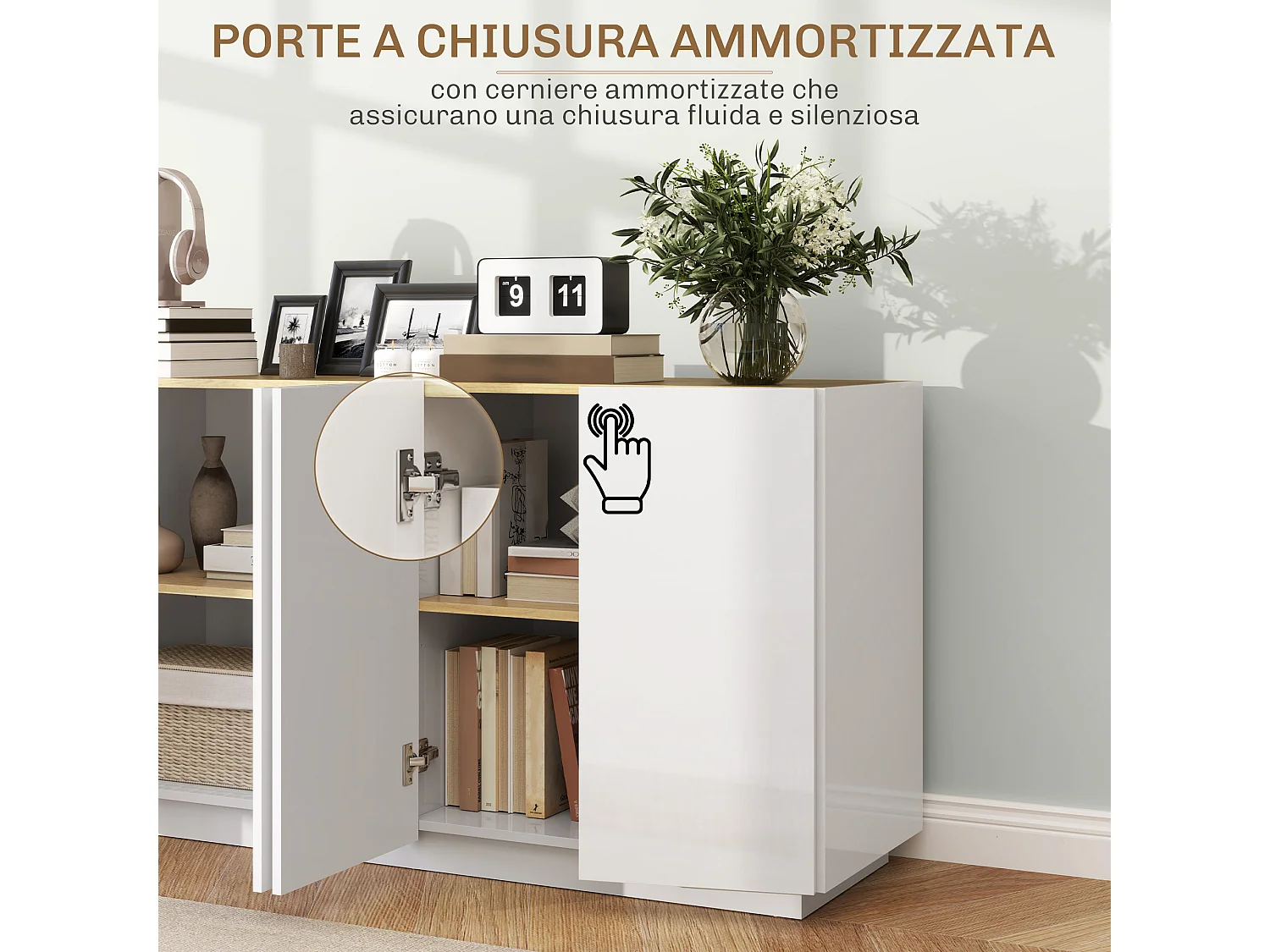 Credenza moderna con armadietti a 2 ante bianco lucido
