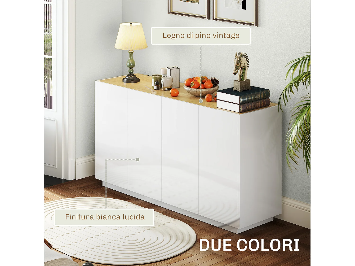 Credenza moderna con armadietti a 2 ante bianco lucido