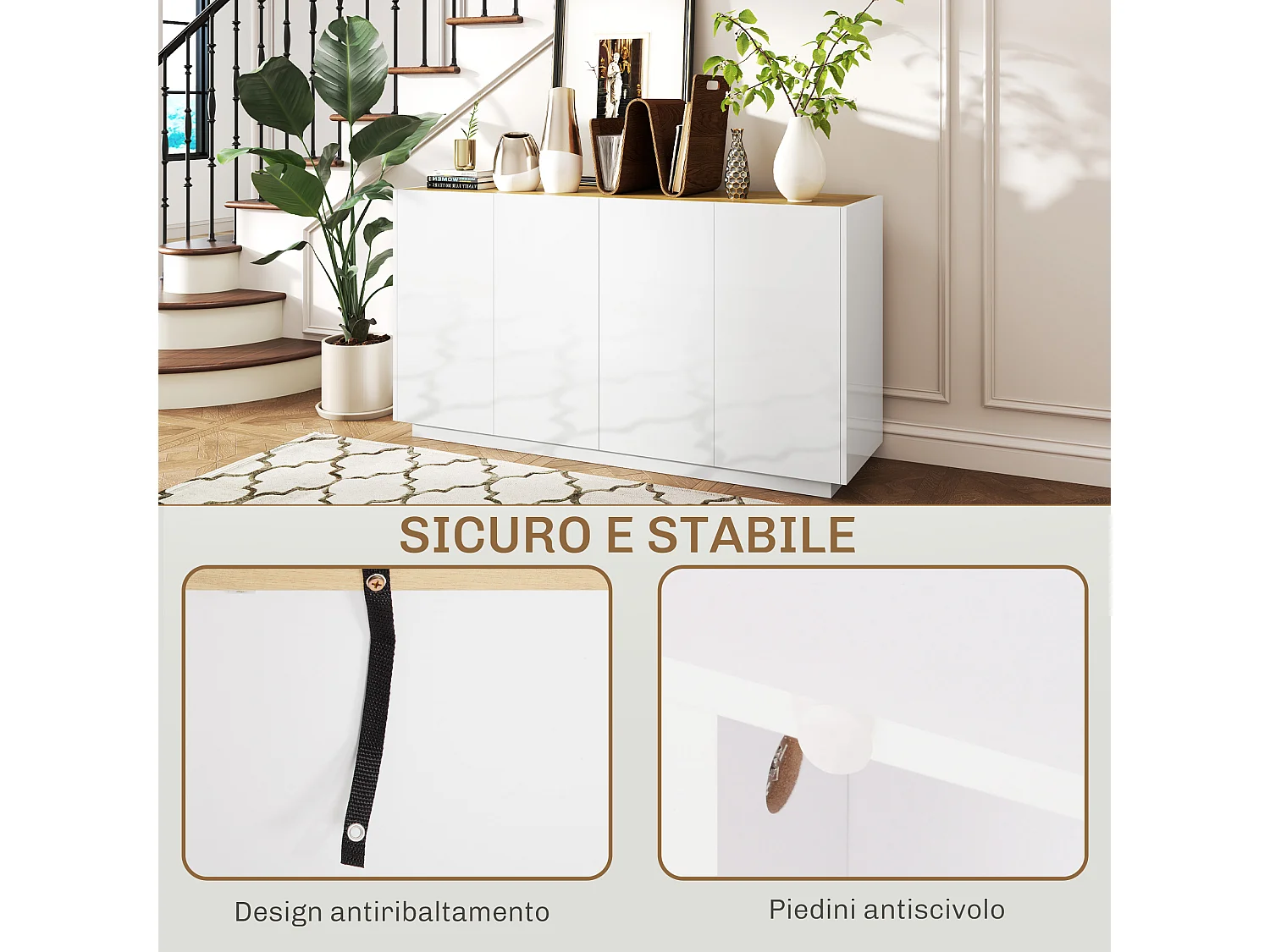 Credenza moderna con armadietti a 2 ante bianco lucido