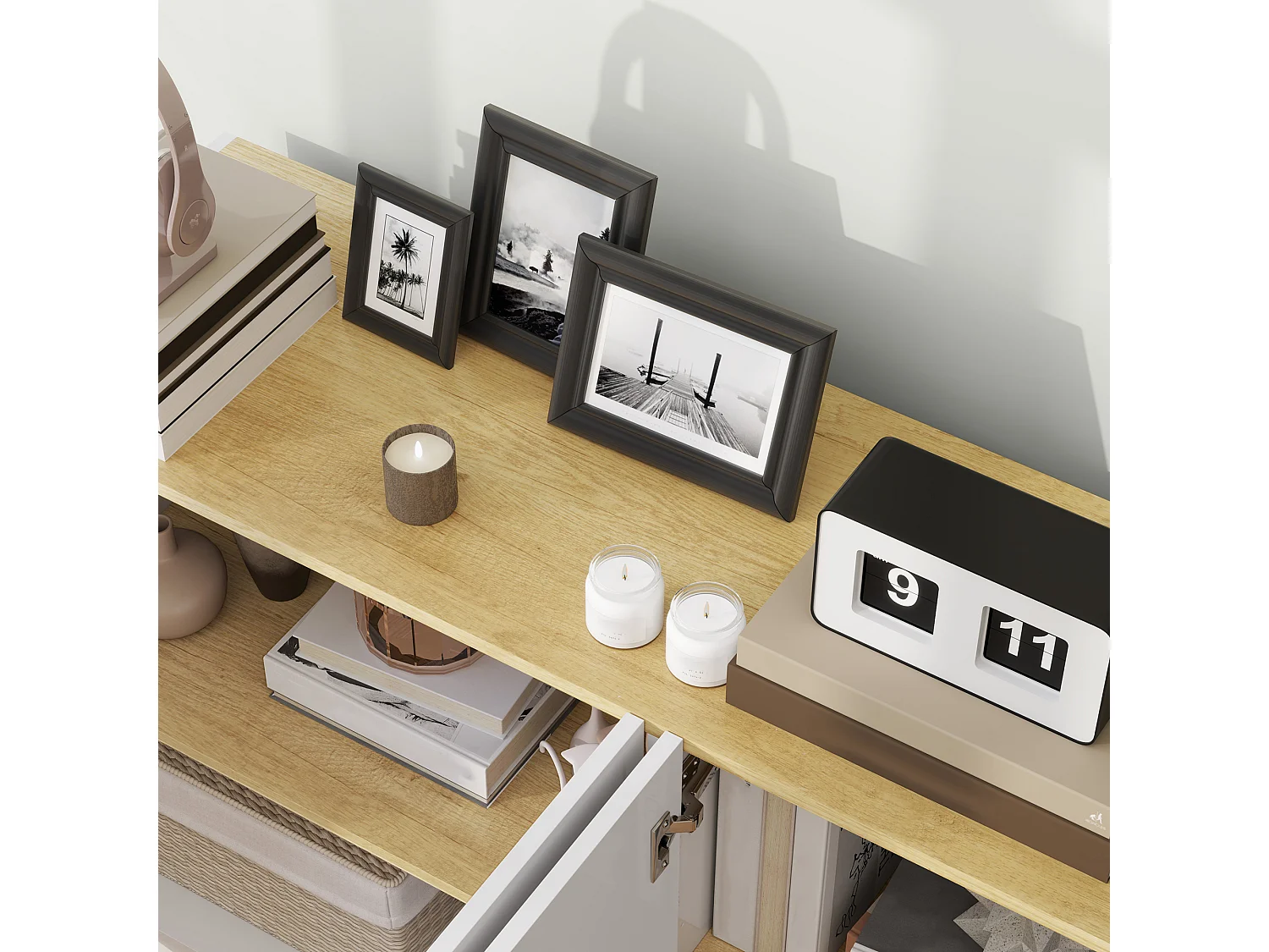 Credenza moderna con armadietti a 2 ante bianco lucido