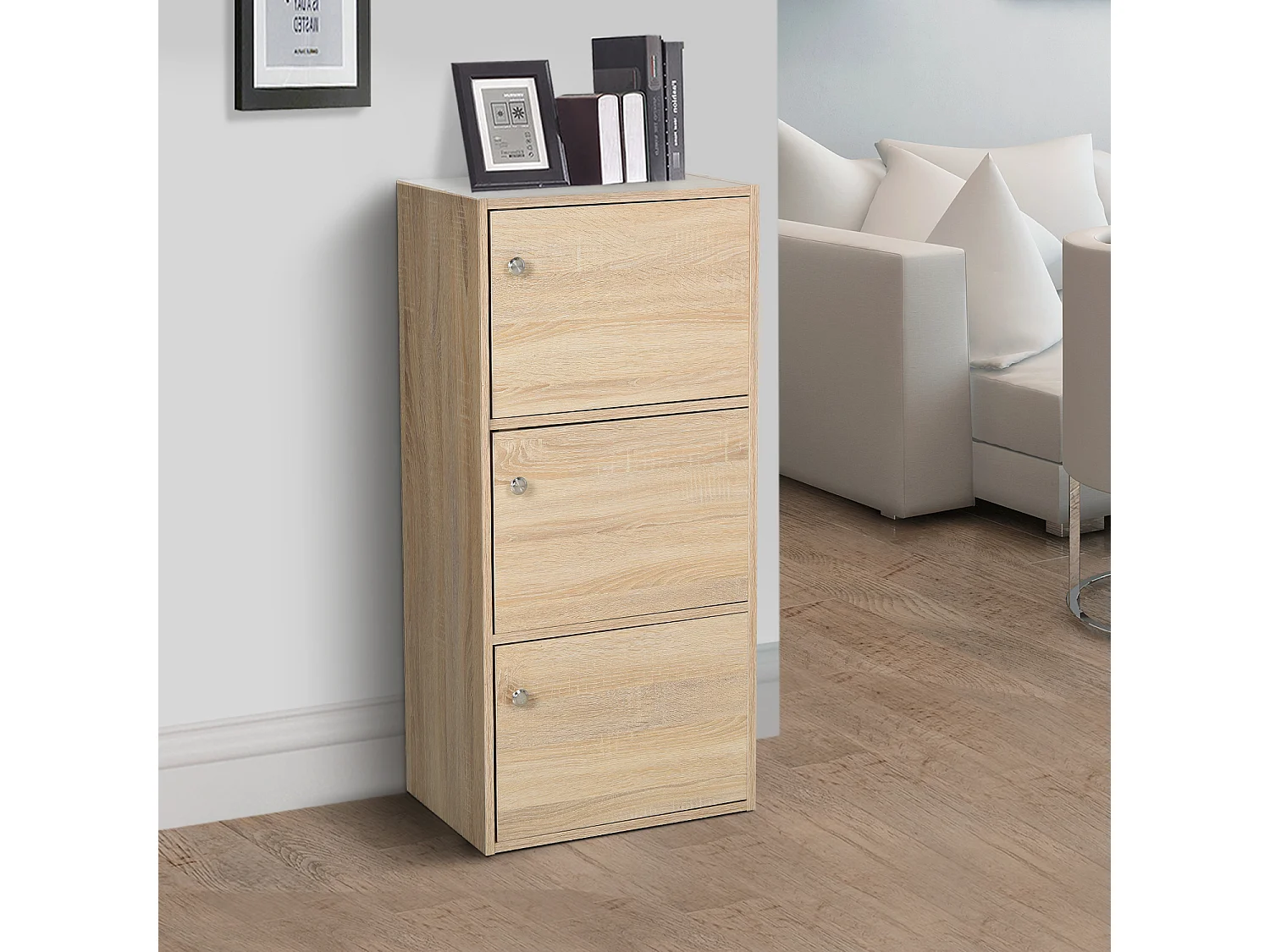 Mobiletto multiuso con 3 ripiani in legno e 3 ante 48x34x100 cm