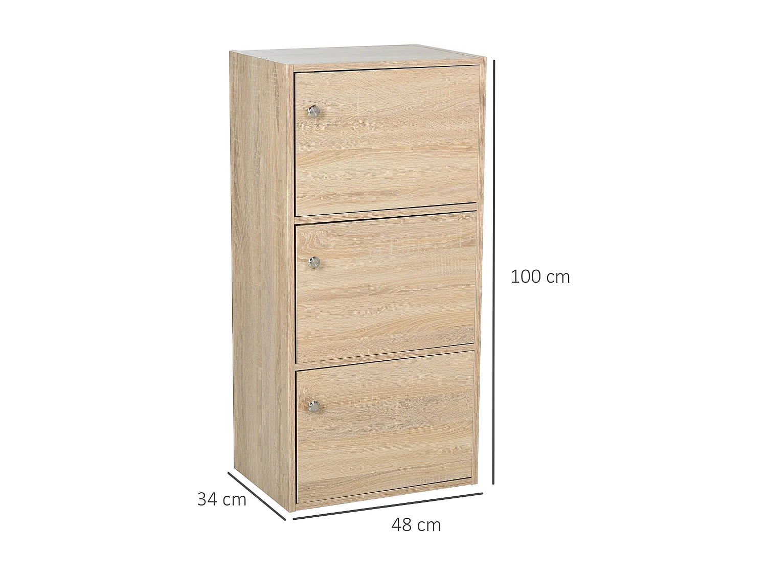 Mobiletto multiuso con 3 ripiani in legno e 3 ante 48x34x100 cm