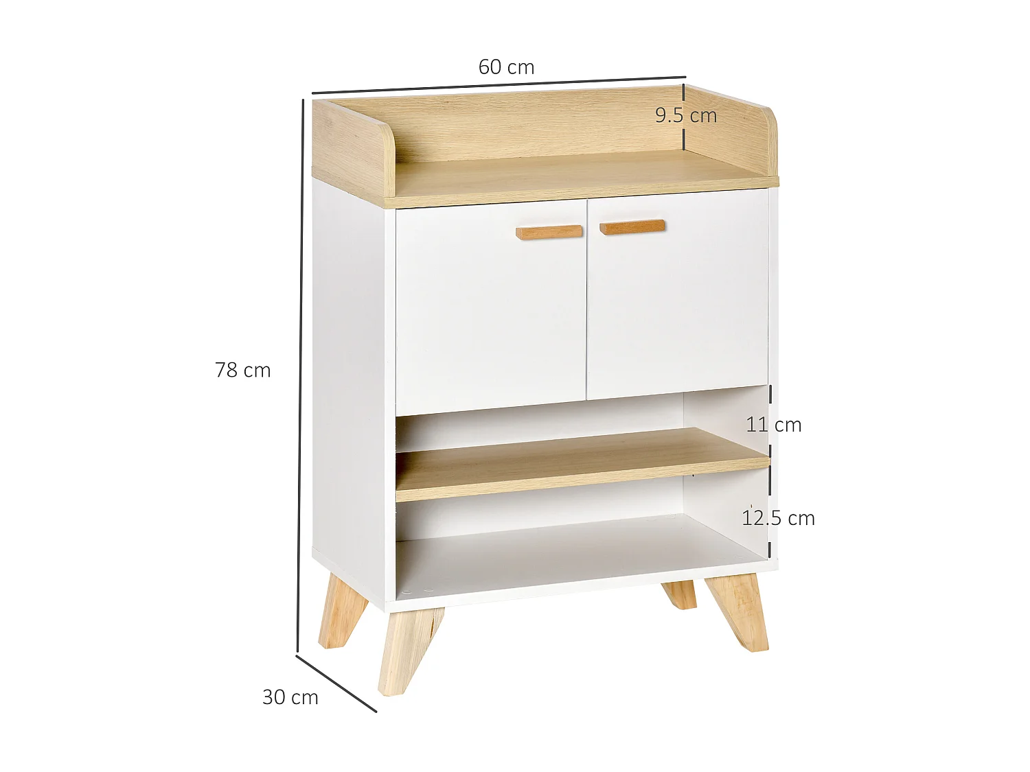 Mobiletto multiuso con armadietto ripiani aperti in legno