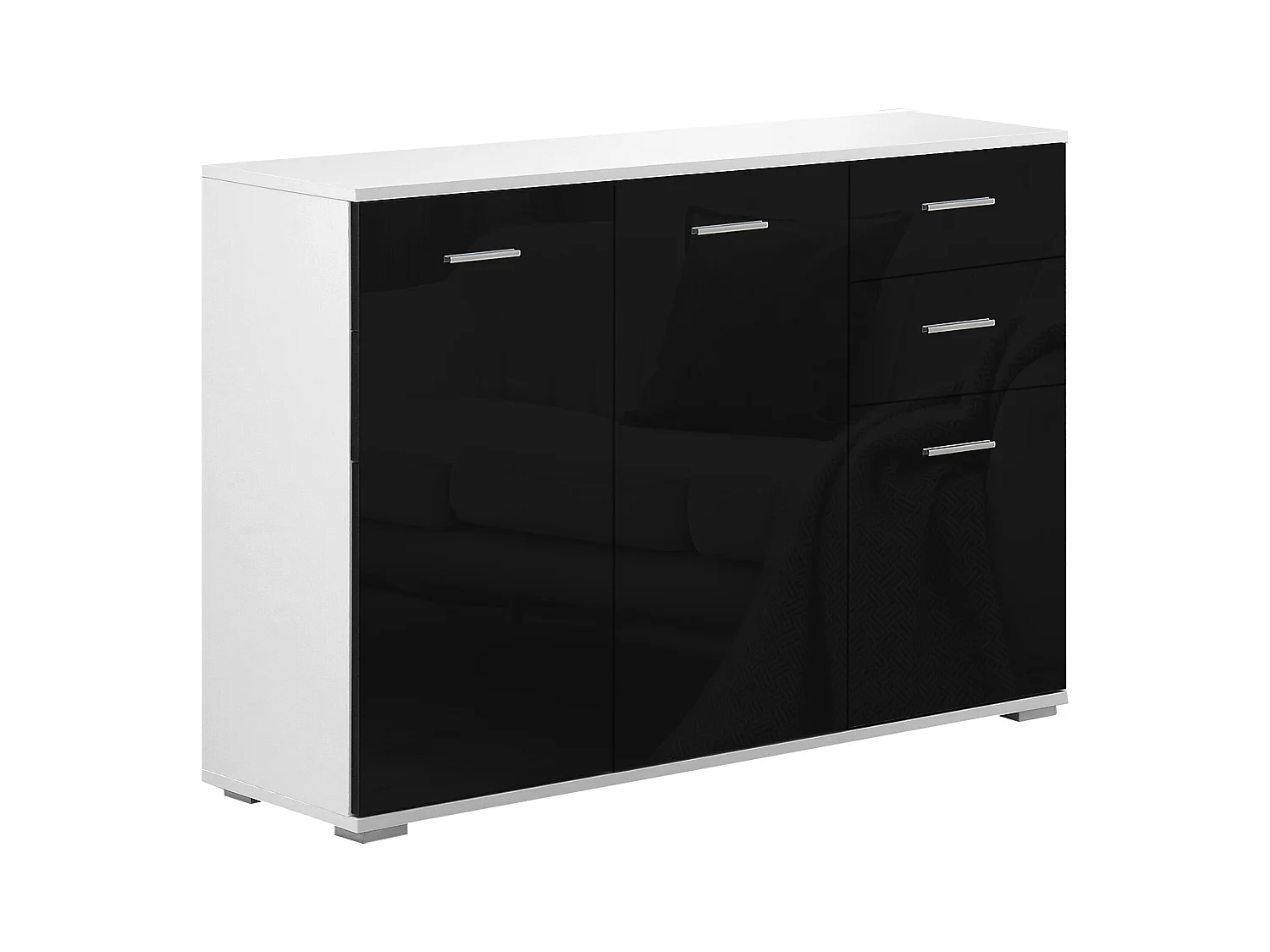 Mobiletto da ingresso con 3 ante e 2 cassetti nero lucido