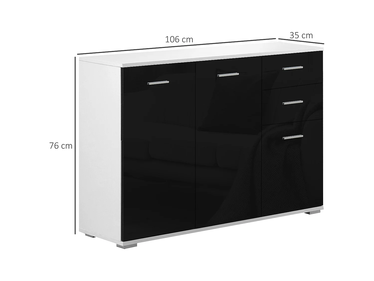 Mobiletto da ingresso con 3 ante e 2 cassetti nero lucido