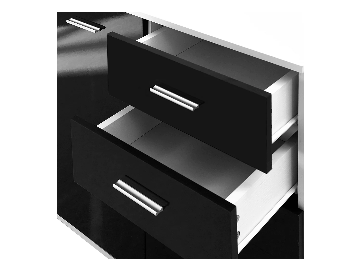 Mobiletto da ingresso con 3 ante e 2 cassetti nero lucido