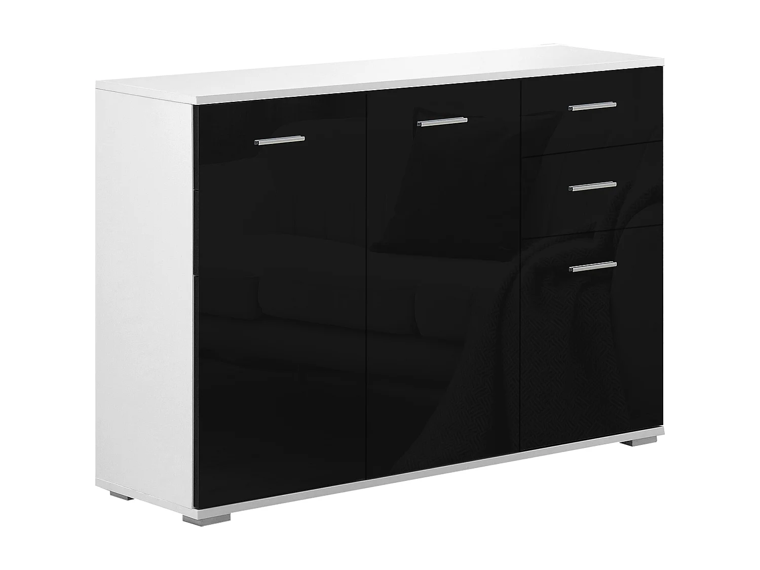 Mobiletto da ingresso con 3 ante e 2 cassetti nero lucido