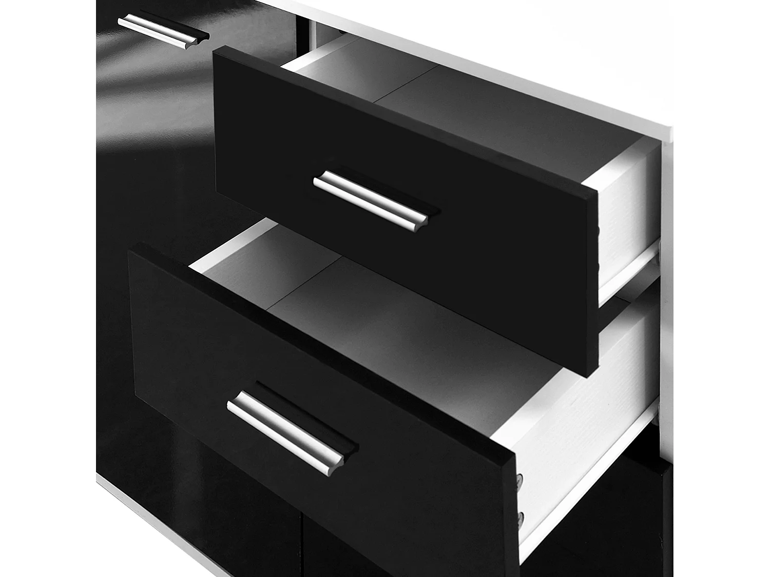 Mobiletto da ingresso con 3 ante e 2 cassetti nero lucido