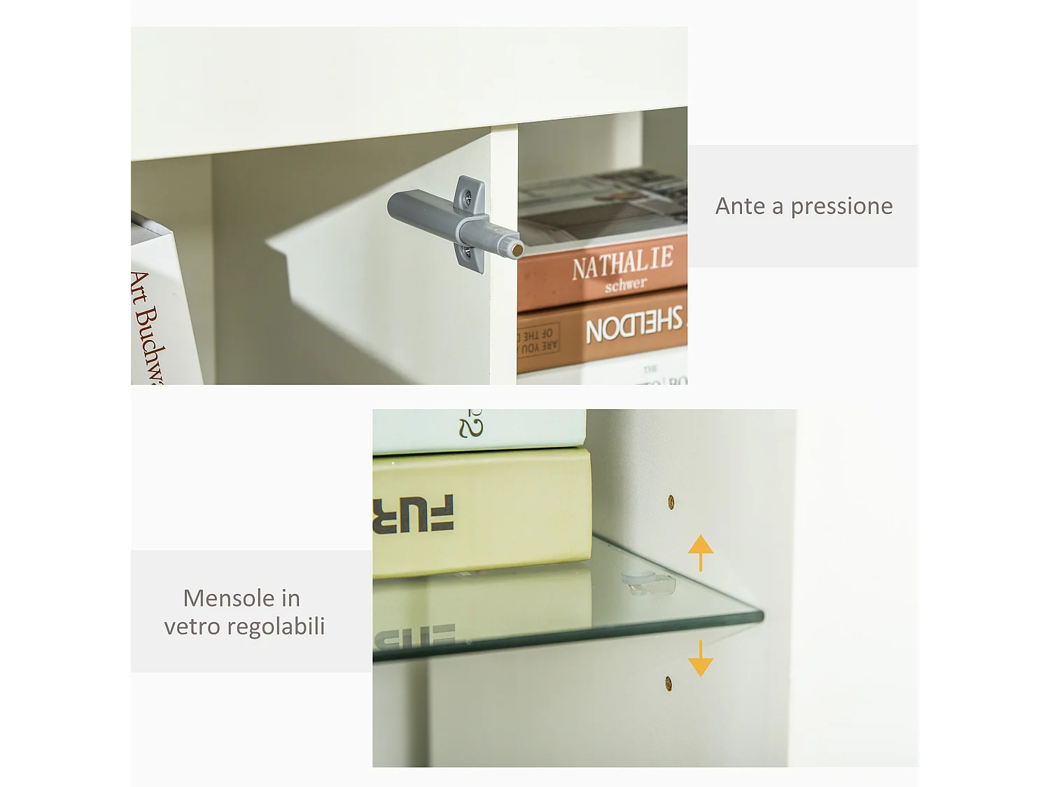 Mobile moderno a anta finitura lucida luci led mensole in vetro