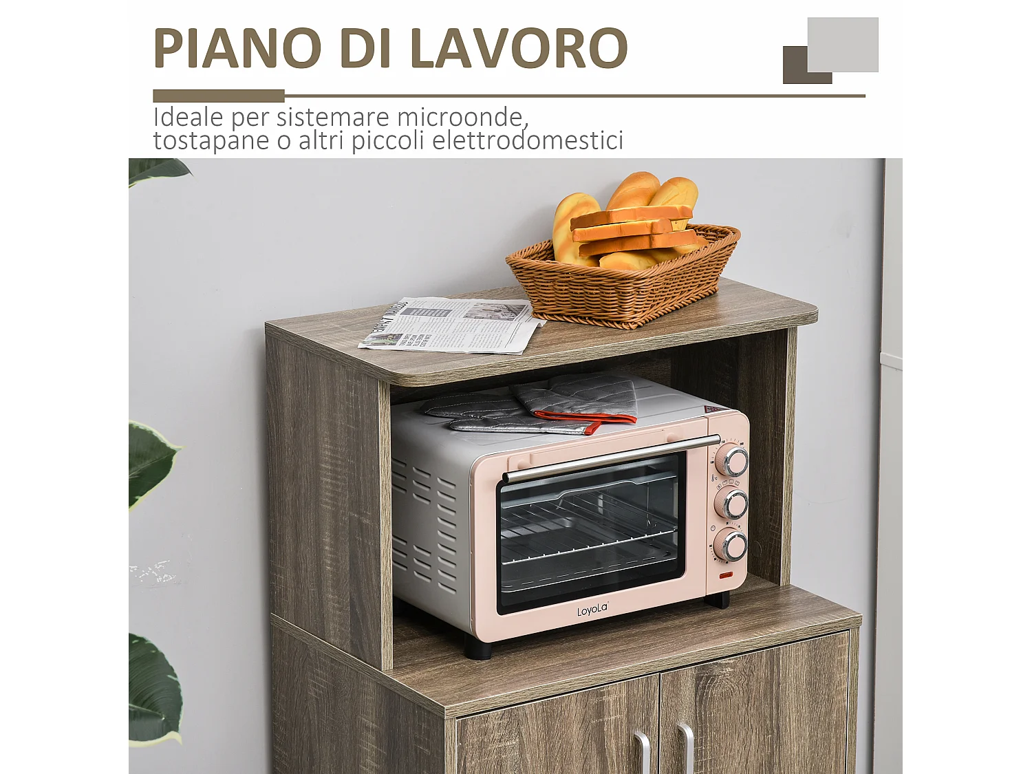 Mobile cucina multiuso per microonde 60.4x40.3x97cm grigio