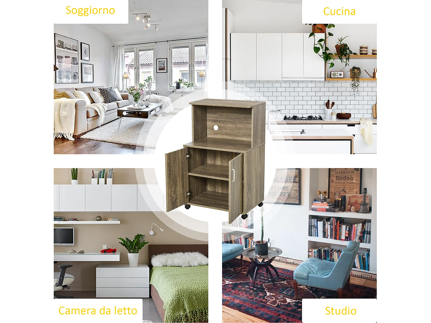 Mobile cucina multiuso per microonde 60.4x40.3x97cm grigio