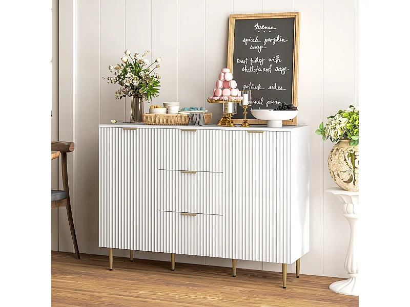 Credenza moderna con 3 cassetti e 2 armadietti bianco