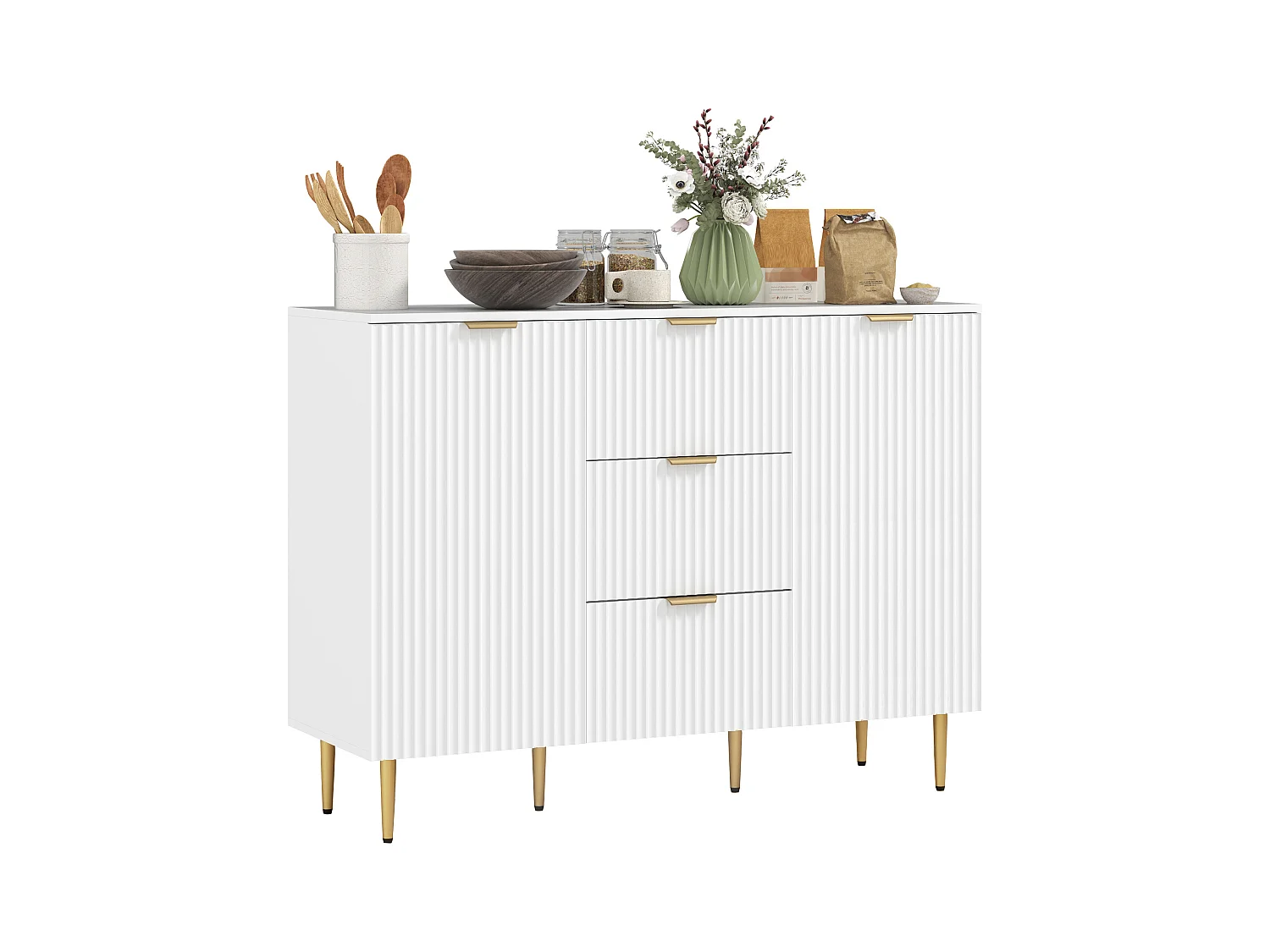 Credenza moderna con 3 cassetti e 2 armadietti bianco