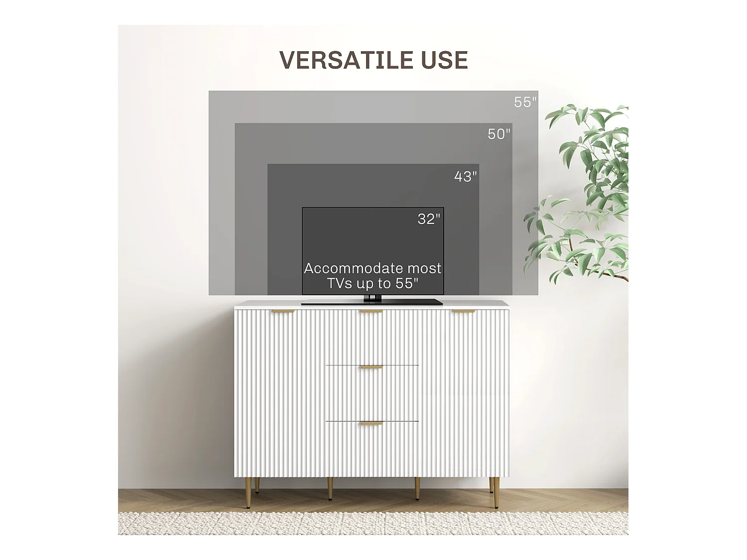 Credenza moderna con 3 cassetti e 2 armadietti bianco