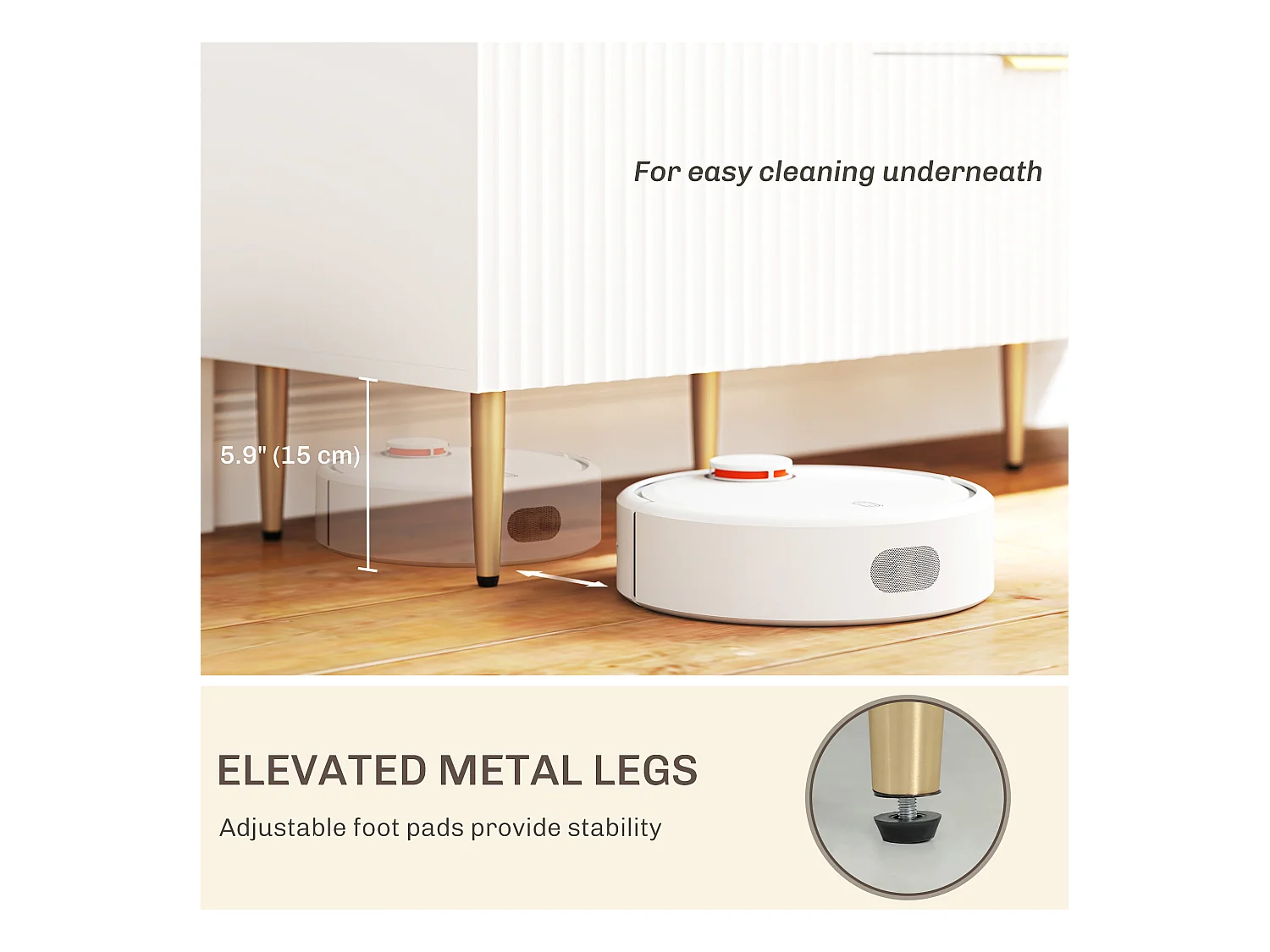 Credenza moderna con 3 cassetti e 2 armadietti bianco