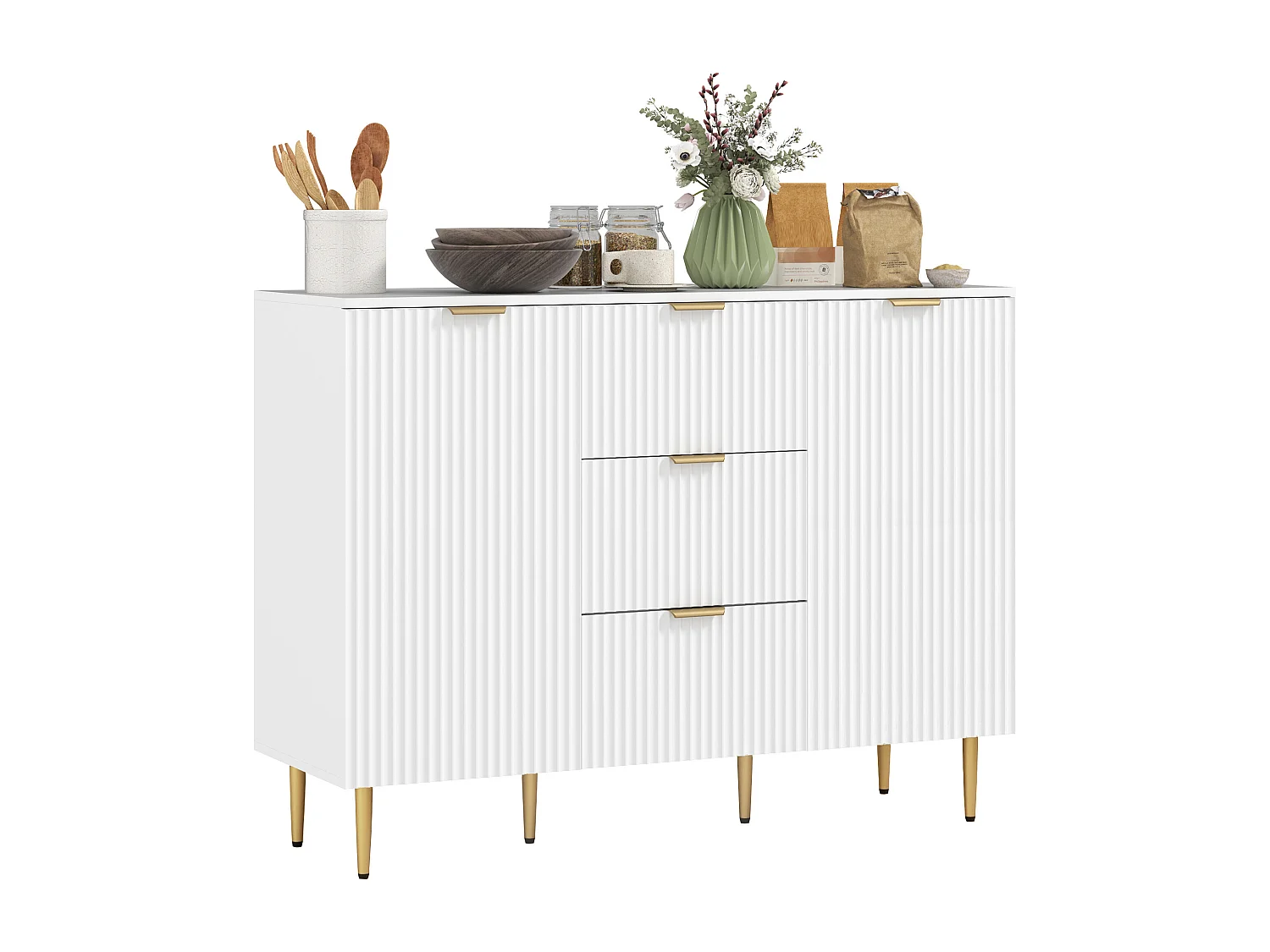 Credenza moderna con 3 cassetti e 2 armadietti bianco