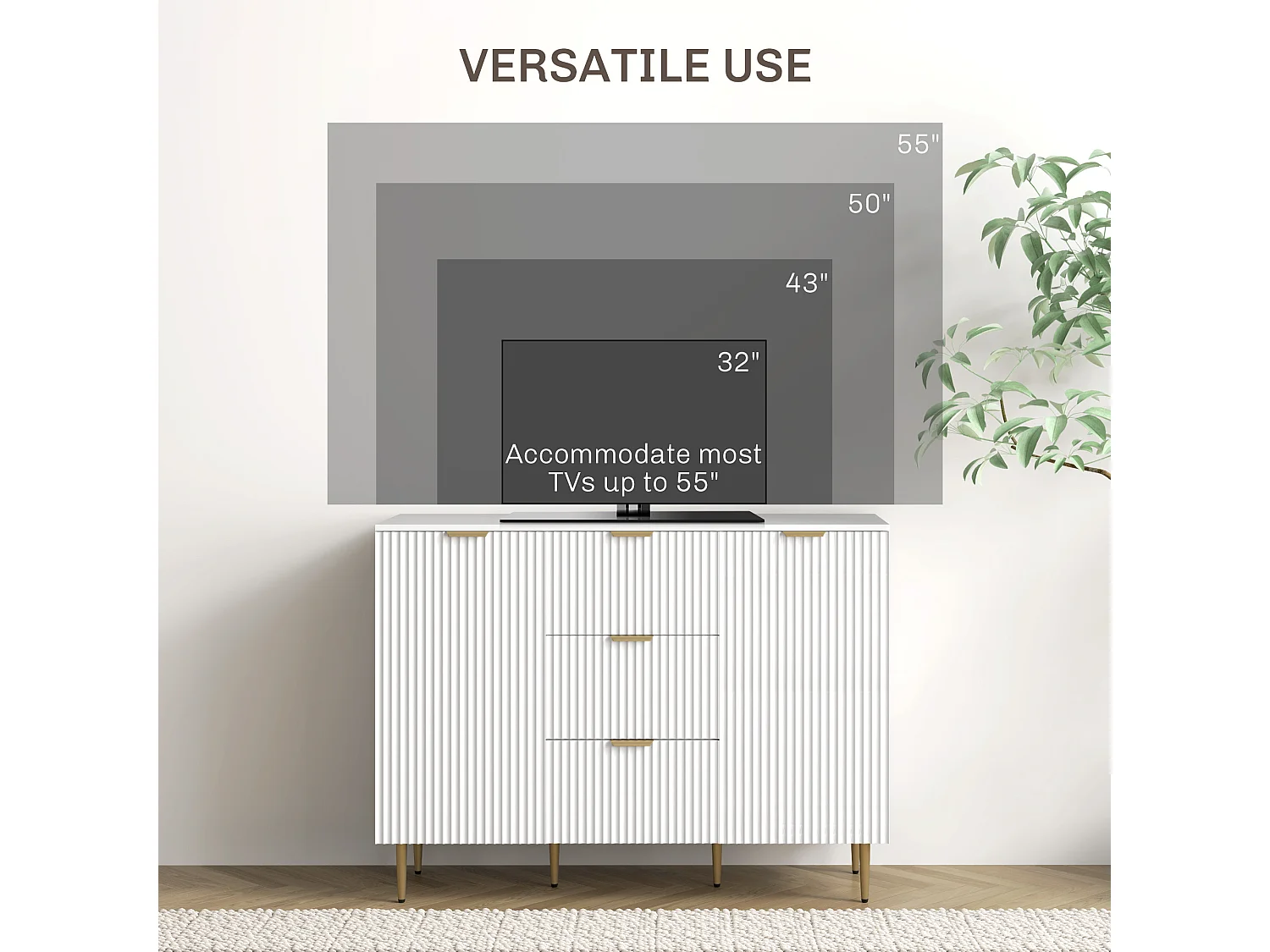 Credenza moderna con 3 cassetti e 2 armadietti bianco