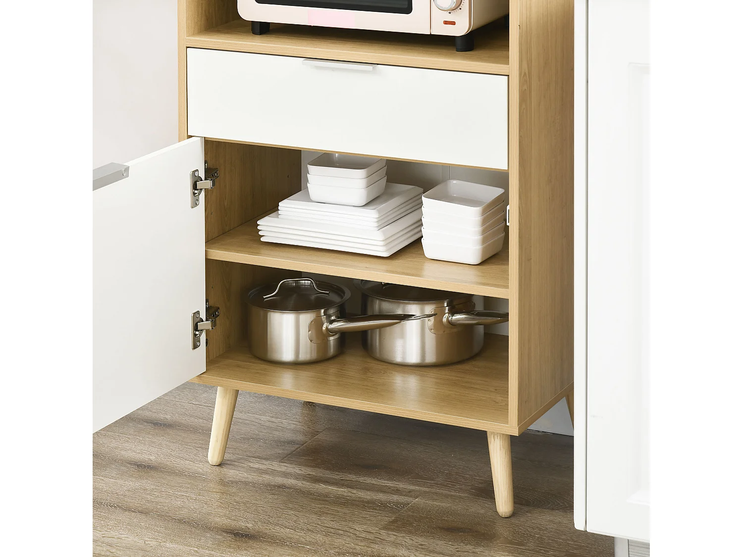 Mobiletto per microonde con ripiano cassetto e armadietto