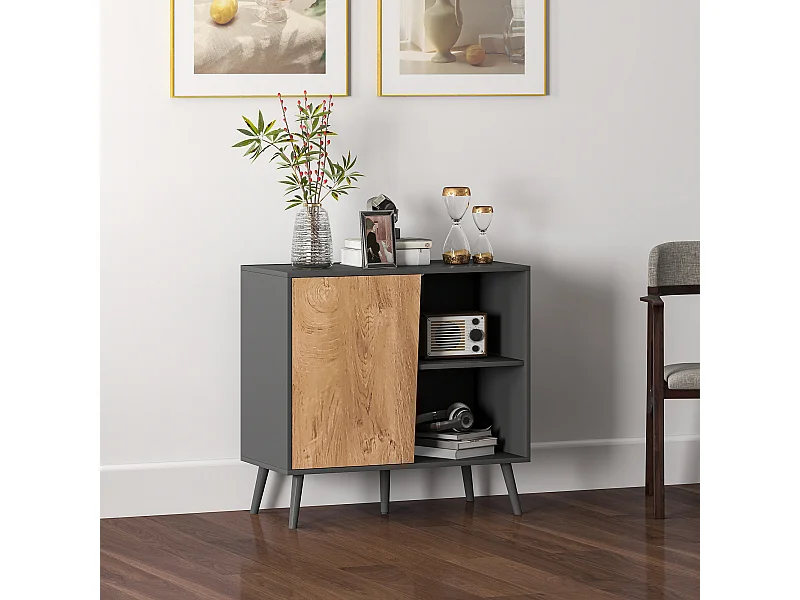 Credenza moderna con armadietto e vano portaoggetti in legno grigio
