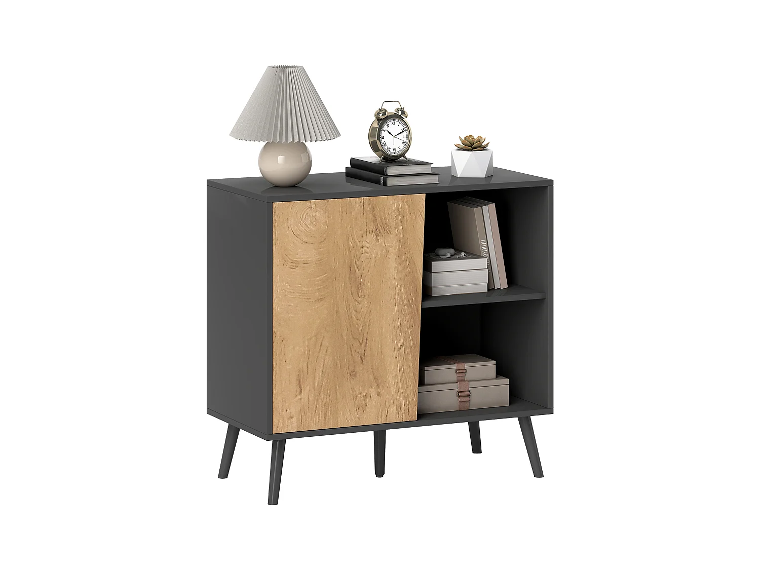 Credenza moderna con armadietto e vano portaoggetti in legno grigio